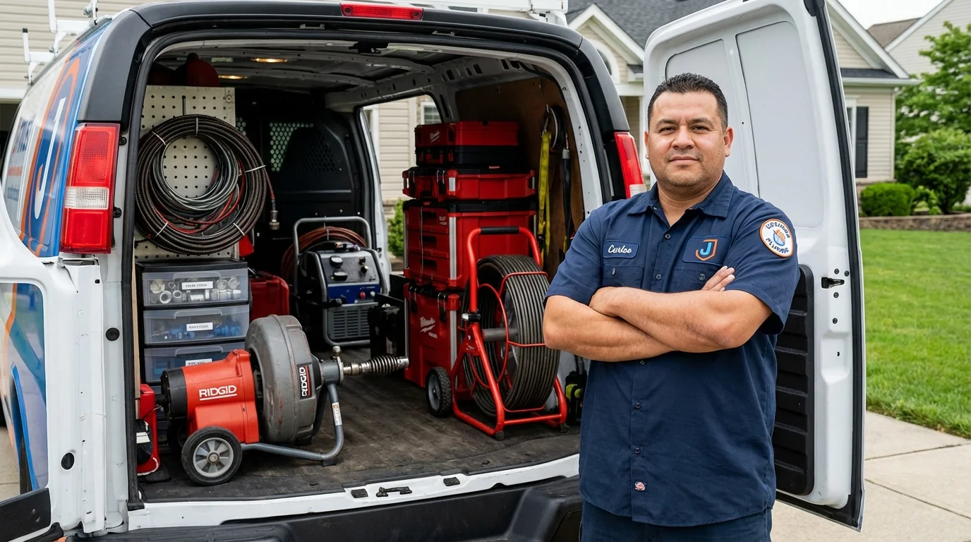 Professional drain cleaning equipment and Johns Plumbing LLC plumber in Pendleton