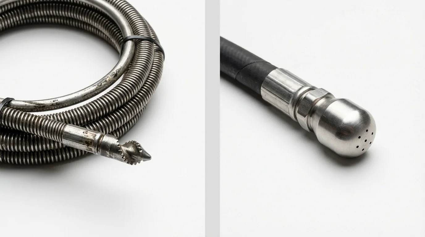 Drain snake cable and hydro jetting nozzle used for drain cleaning in Pendleton, SC
