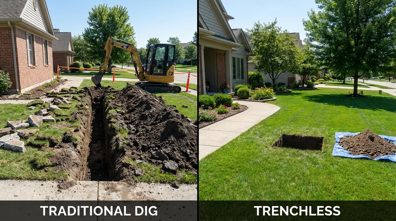 Trenchless sewer repair with minimal yard damage versus traditional excavation in Pendleton, SC